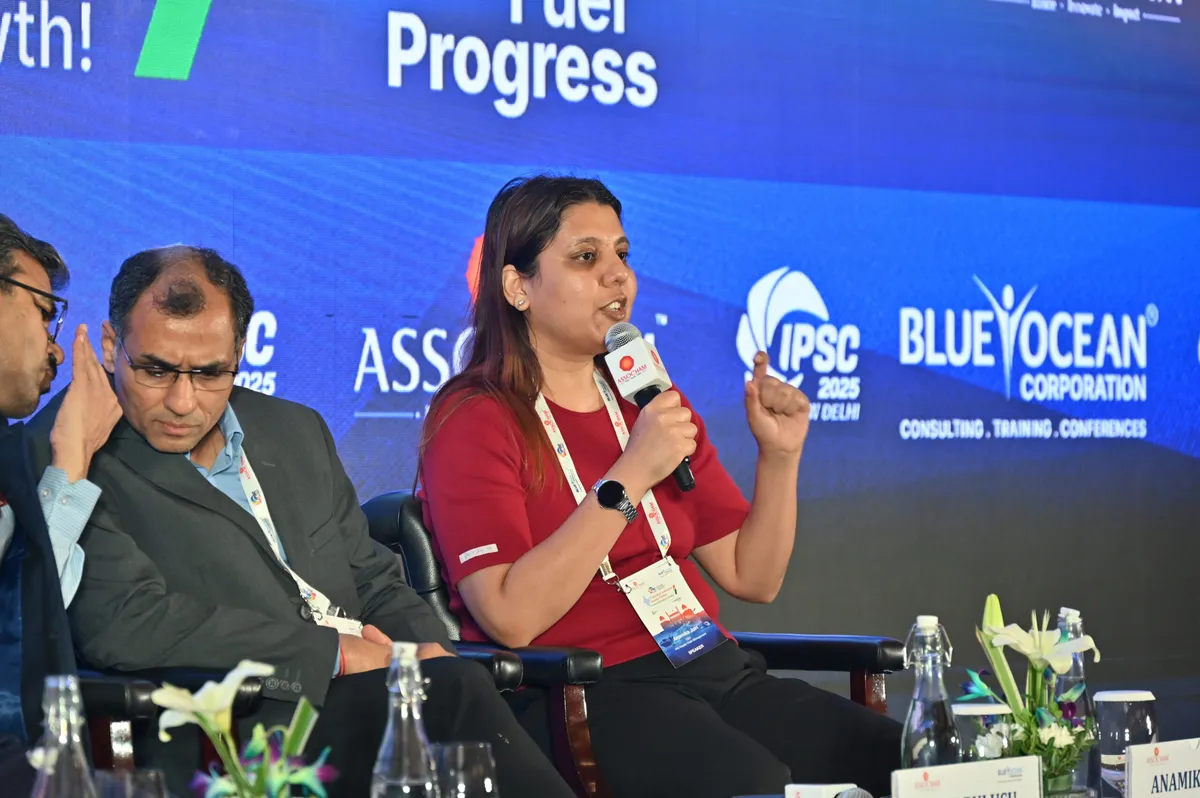 AAJ SCM CEO Anamika Jain speaking on a panel at IPSC 2025