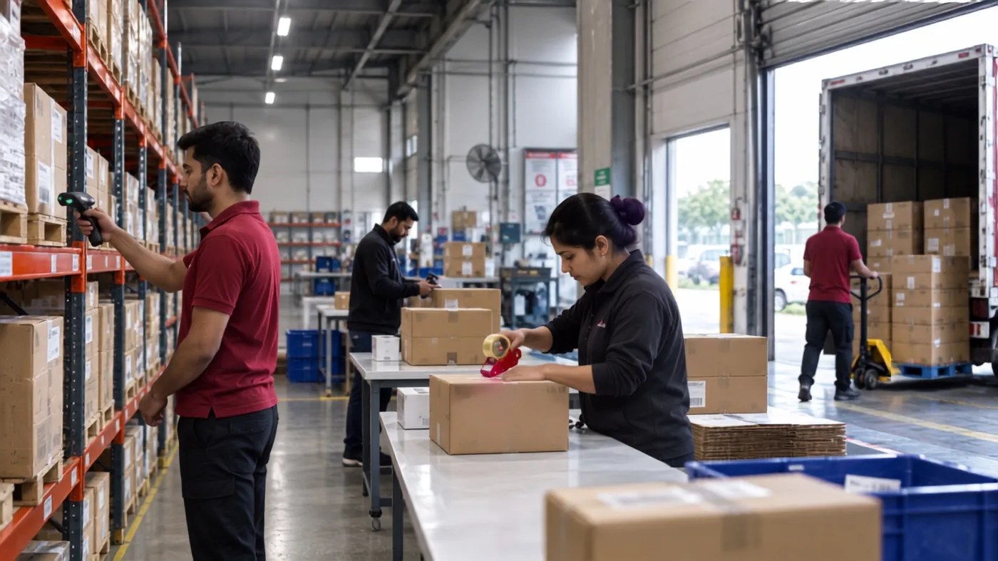 Warehouse operations running at full capacity during the Independence Day Sale