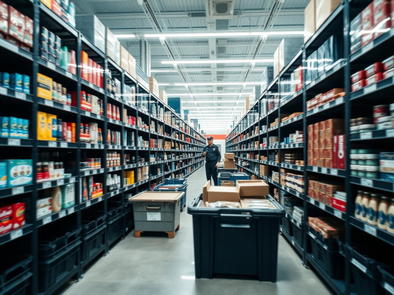 AAJ SCM quick commerce dark store with worker picking orders from compact shelving