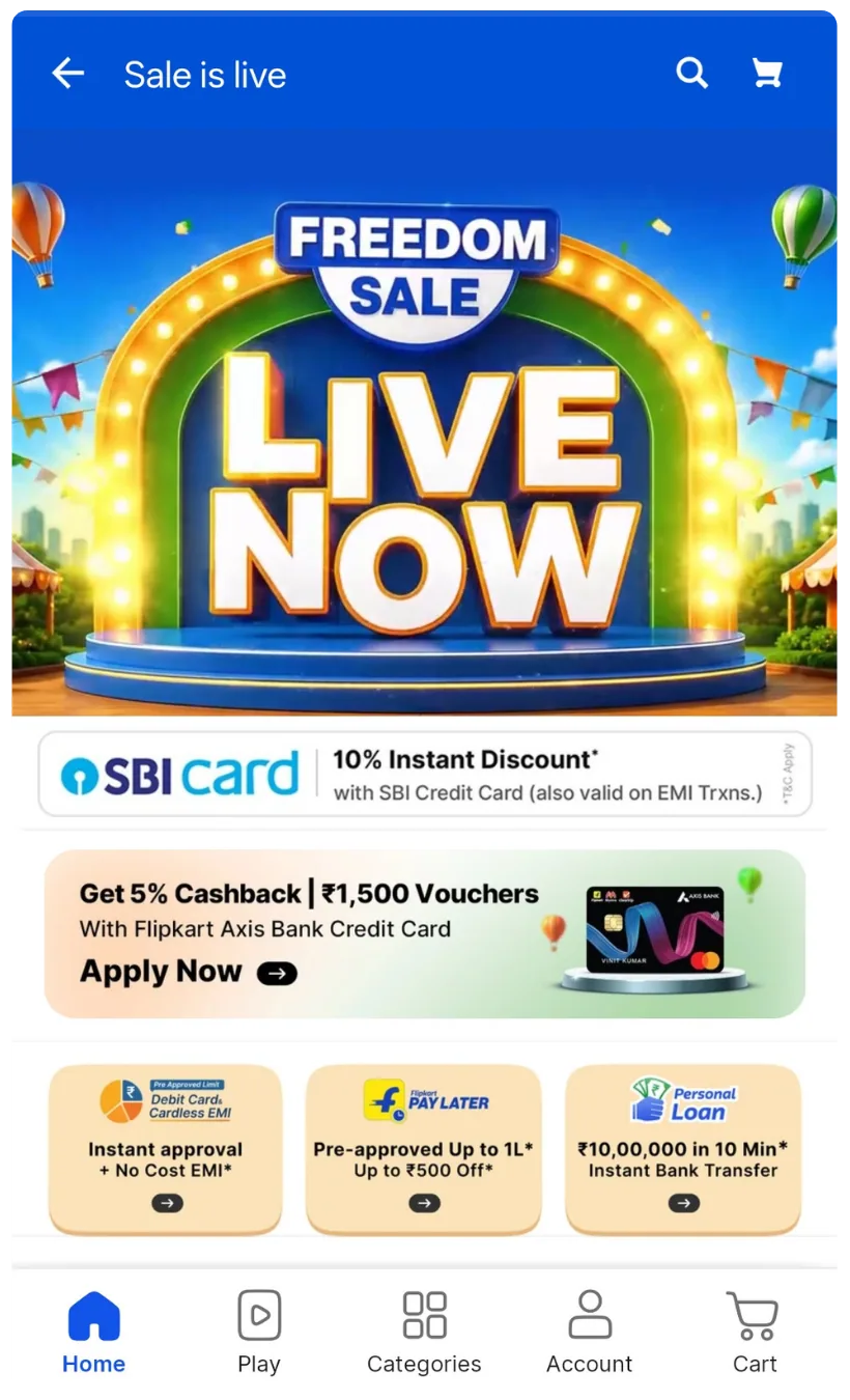 Amazon Freedom Sale live now app screen with bank offers